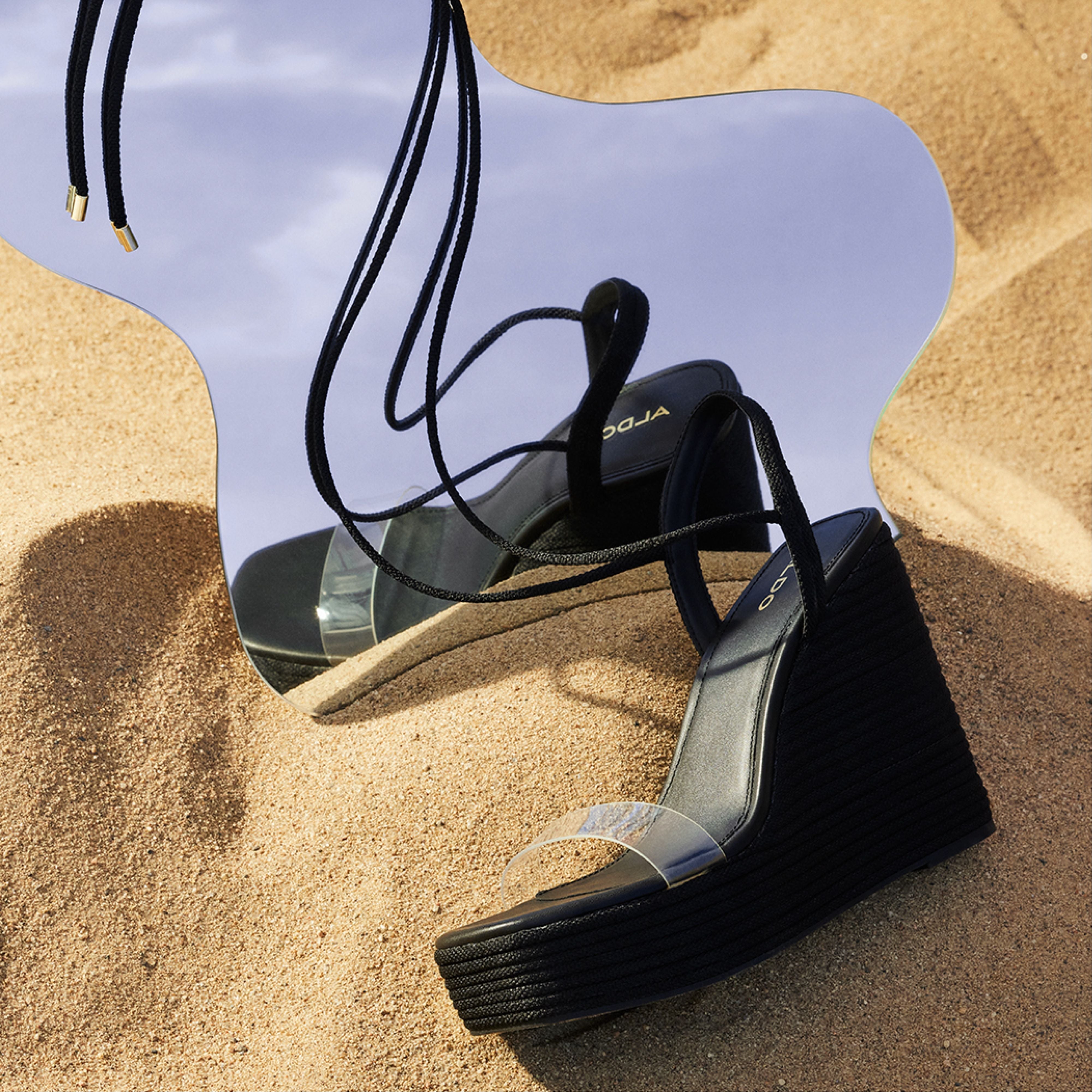 ALDO BLACK ANKLE-TIE WEDGE SANDAL