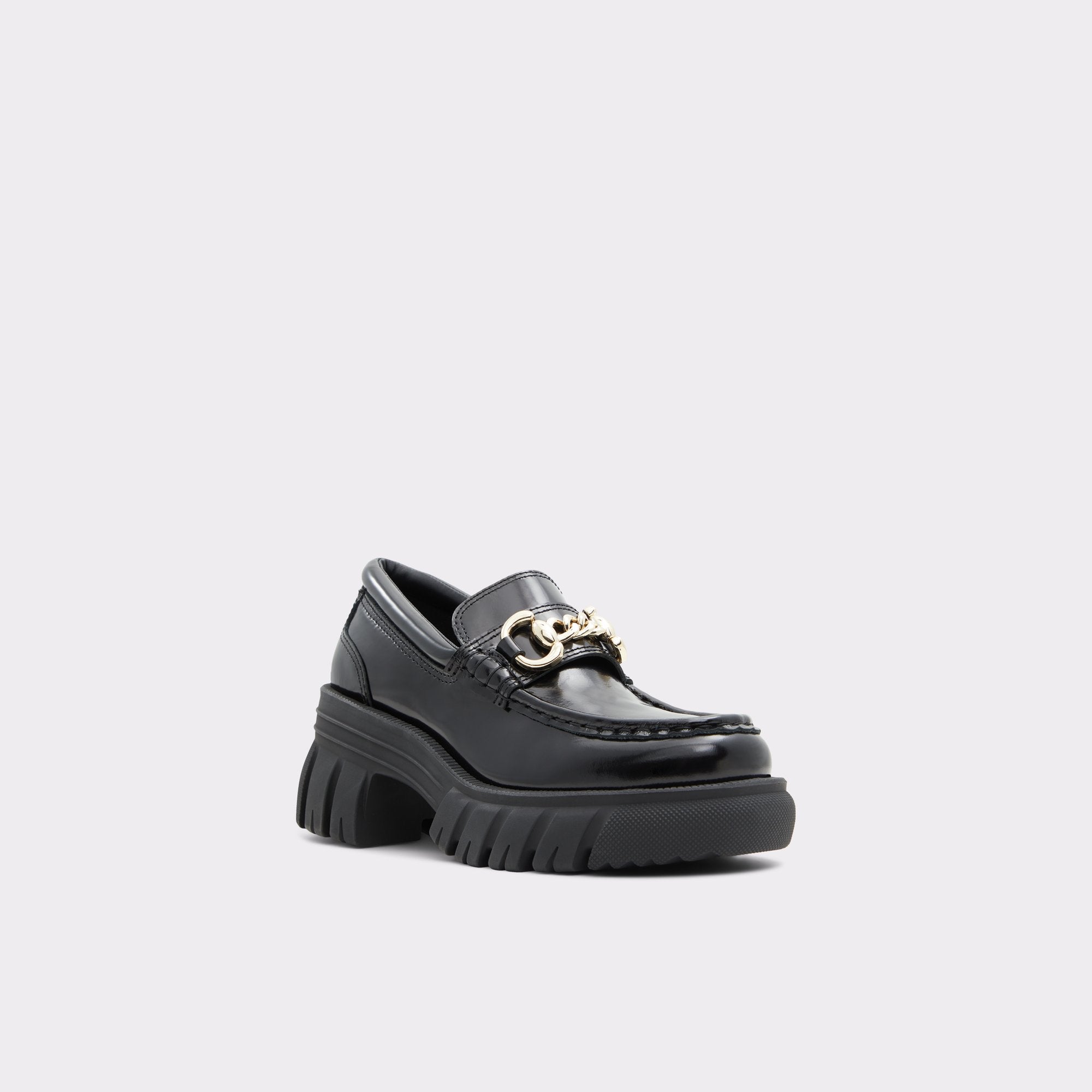 ALDO BLACK CHUNKY CHAIN DETAIL LOAFERS