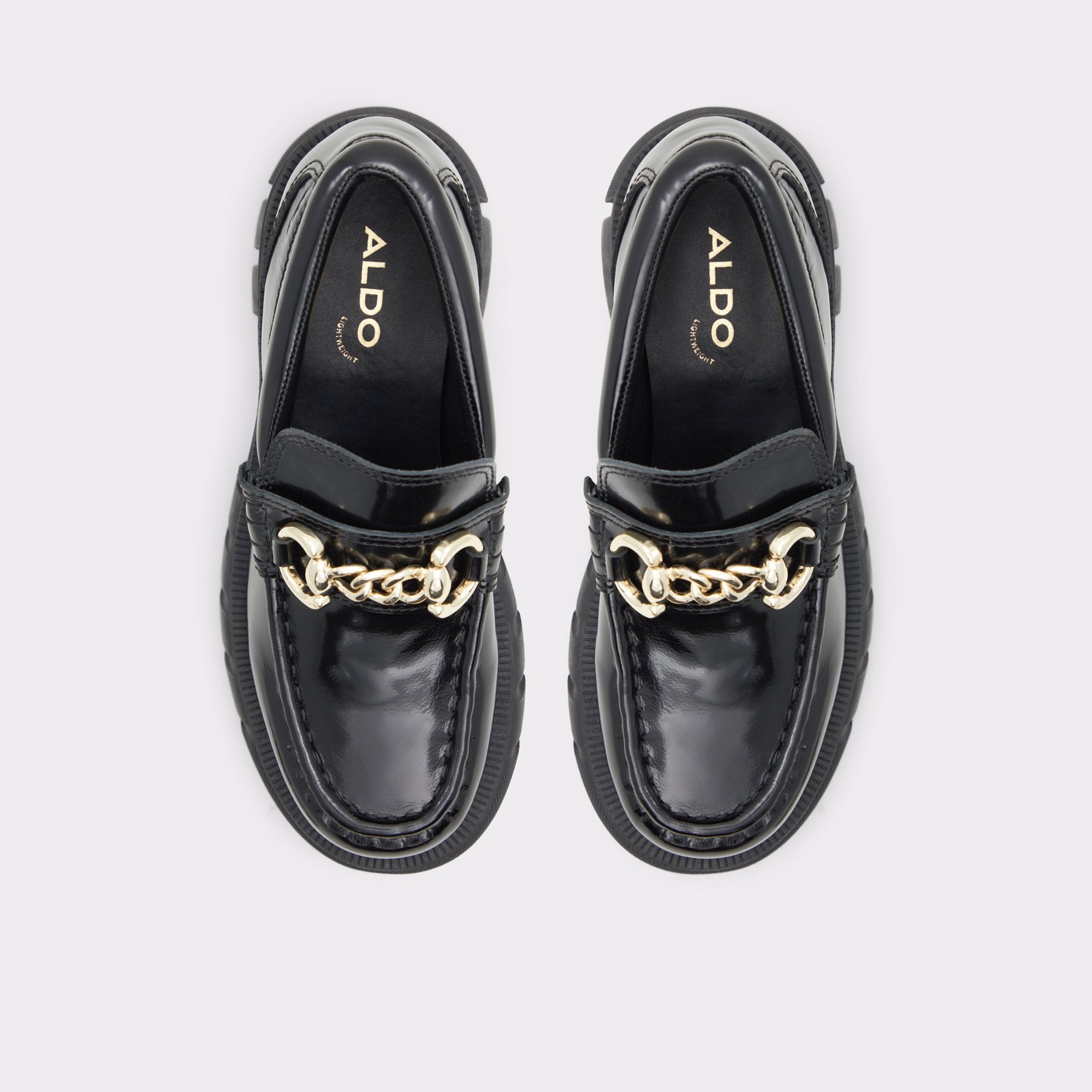 ALDO BLACK CHUNKY CHAIN DETAIL LOAFERS