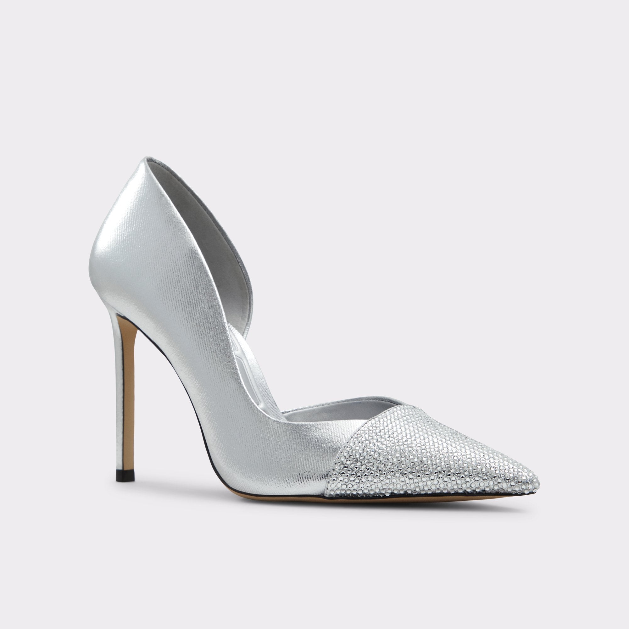 ALDO D ORSAY EMBELLISHED TOE CAP POINTED TOE HEEL IN SILVER