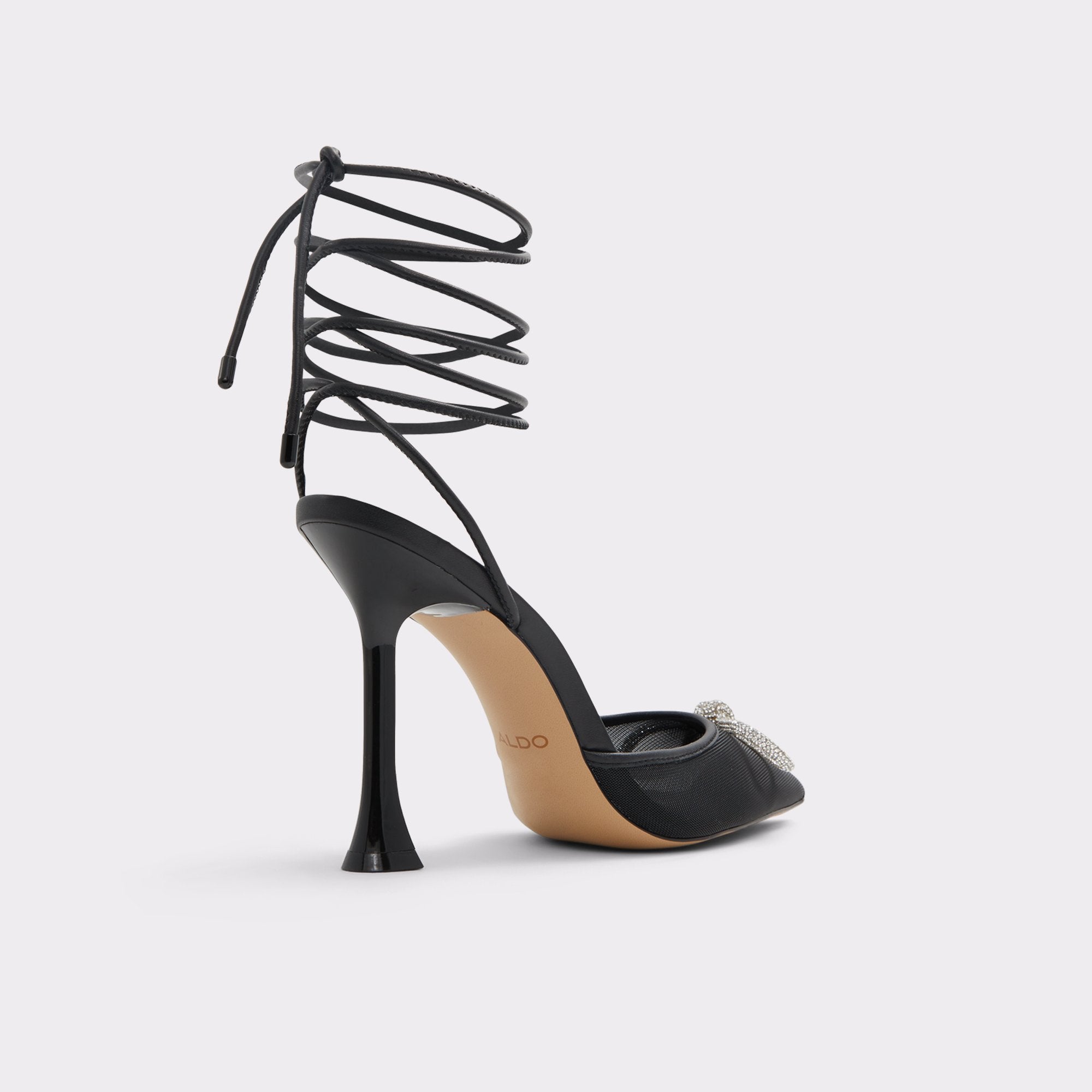 ALDO MESH BOW DETAIL LACE-UP HEELED PUMP IN BLACK
