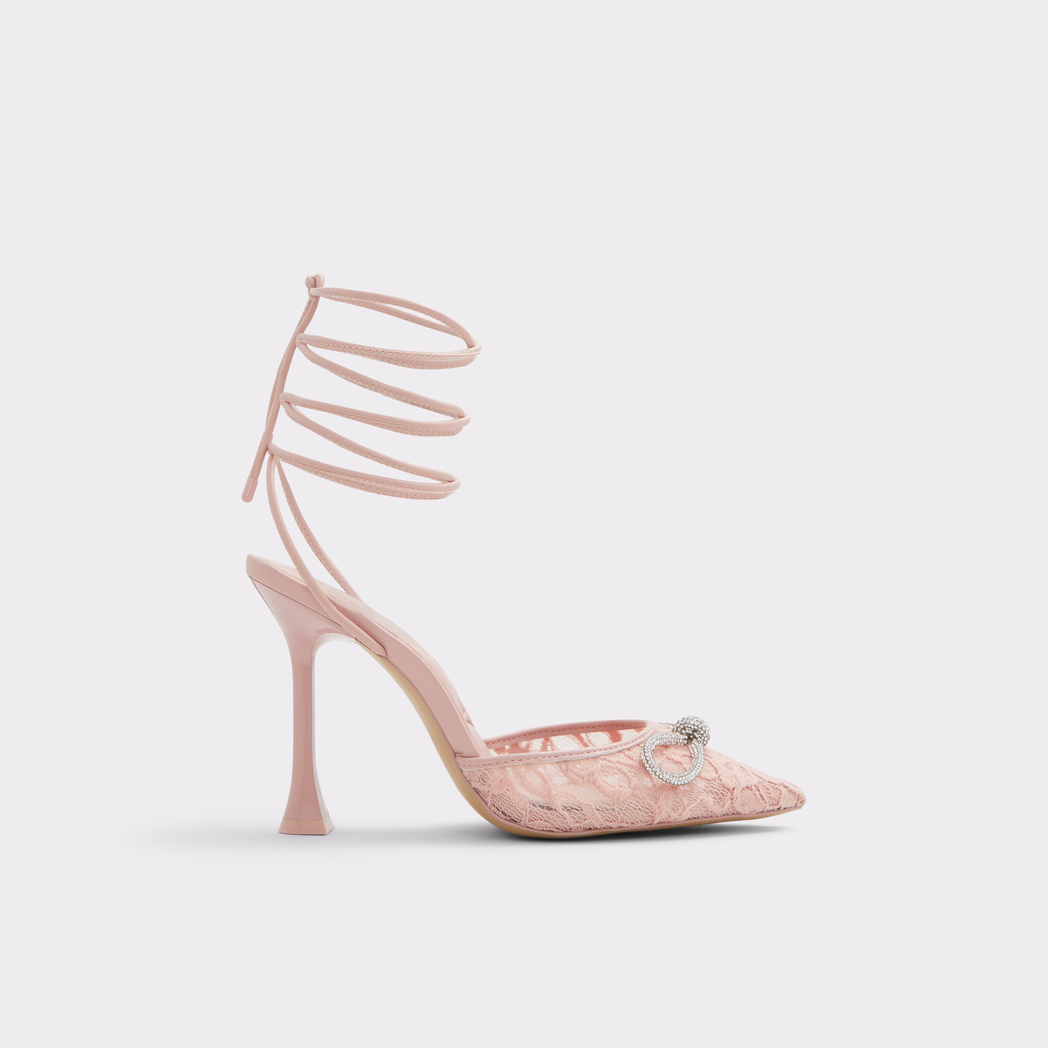 ALDO MESH BOW DETAIL LACE-UP HEELED PUMP IN PINK