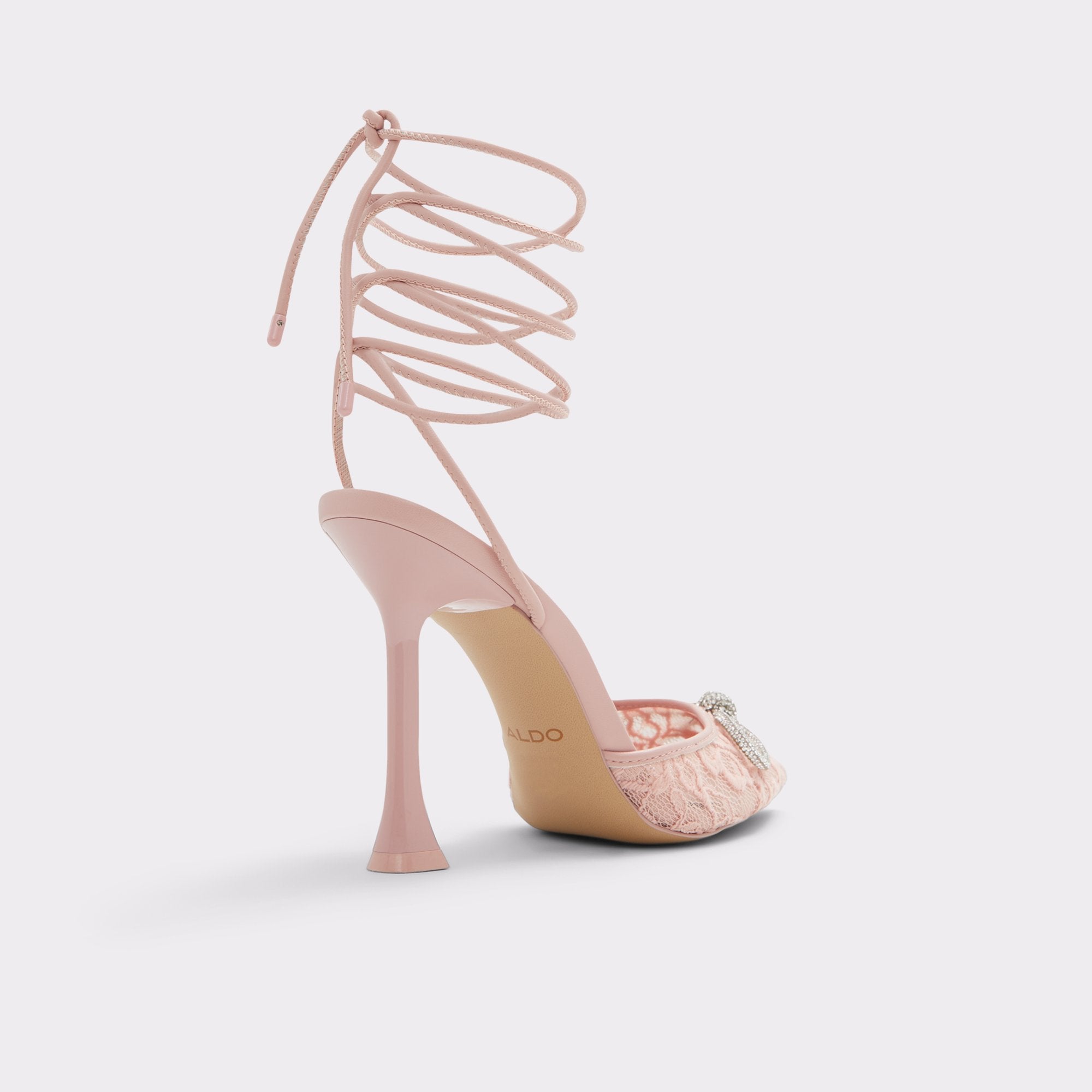 ALDO MESH BOW DETAIL LACE-UP HEELED PUMP IN PINK