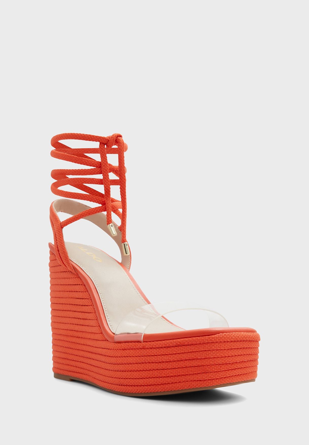 ALDO ORANGE ANKLE TIE WEDGE SANDAL