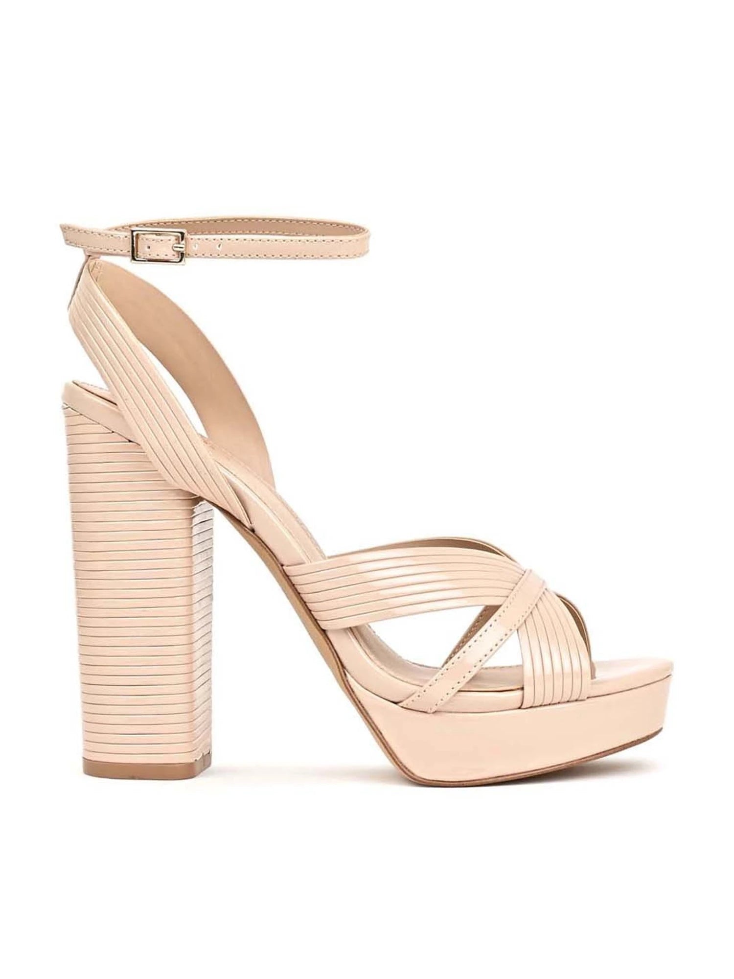 ALDO TEXTURED LEATHER PLATFORM BLOCK HEEL SANDAL IN NUDE