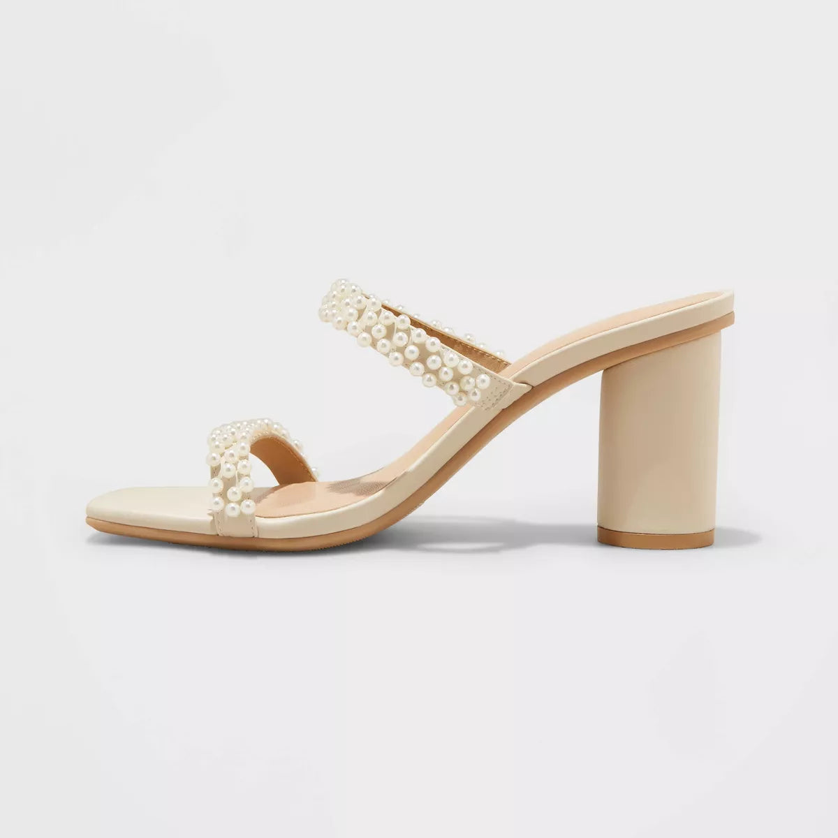 A NEW DAY PEARL DOUBLE STRAP BLOCK HEEL MULE IN CREAM