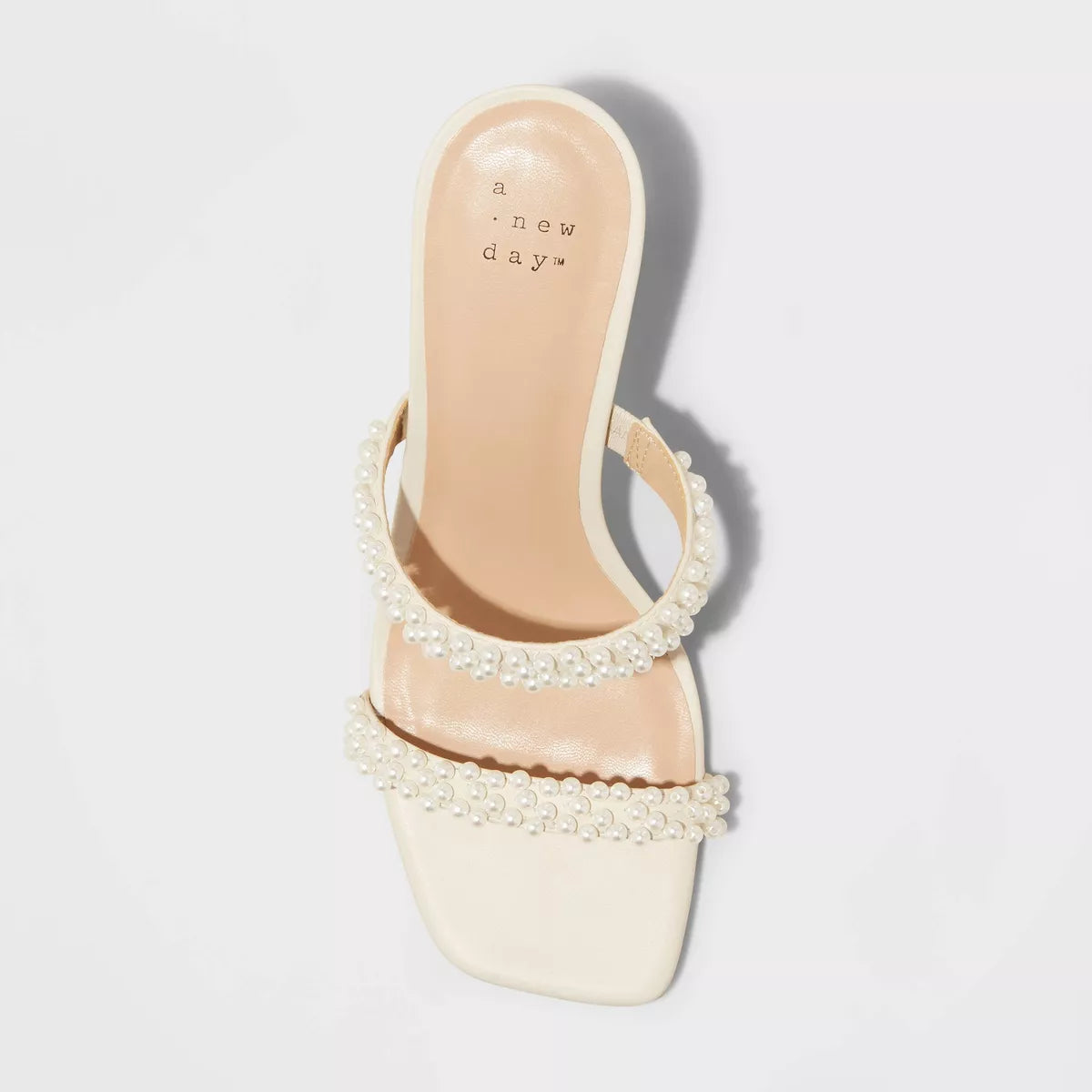 A NEW DAY PEARL DOUBLE STRAP BLOCK HEEL MULE IN CREAM