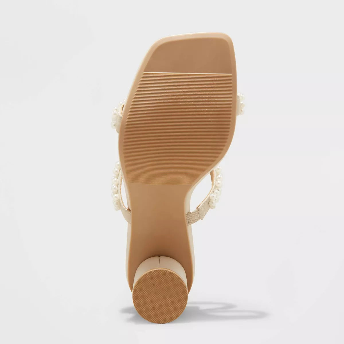 A NEW DAY PEARL DOUBLE STRAP BLOCK HEEL MULE IN CREAM