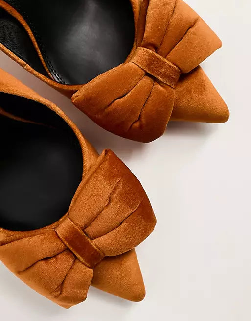 ASOS MUSTARD VELVET BOW DETAIL SLINGBACKS