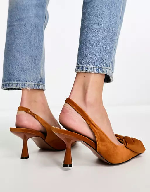ASOS MUSTARD VELVET BOW DETAIL SLINGBACKS