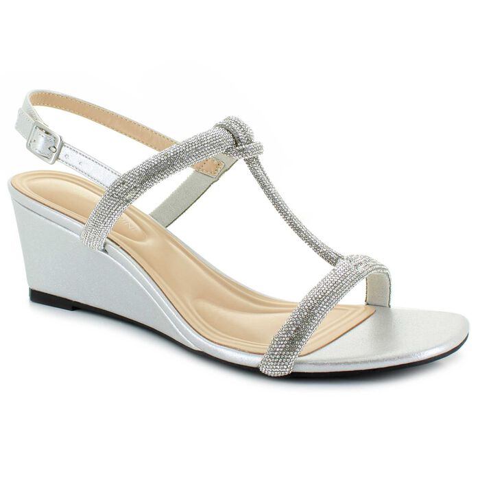 Adrienne Vittadini Embellished Strap Wedge sandal in Silver