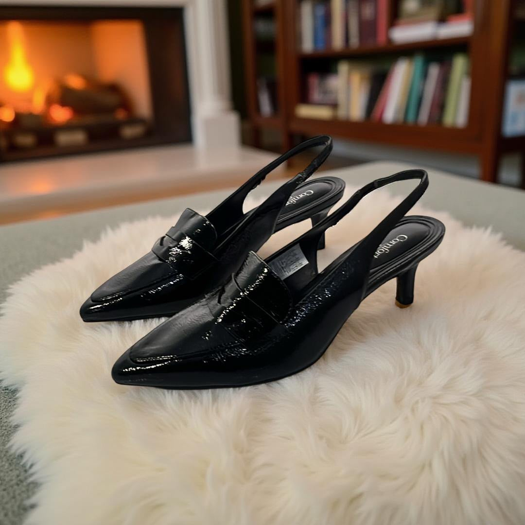 Comfort Plus Crinkle Leather Slingback Heeled Loafers