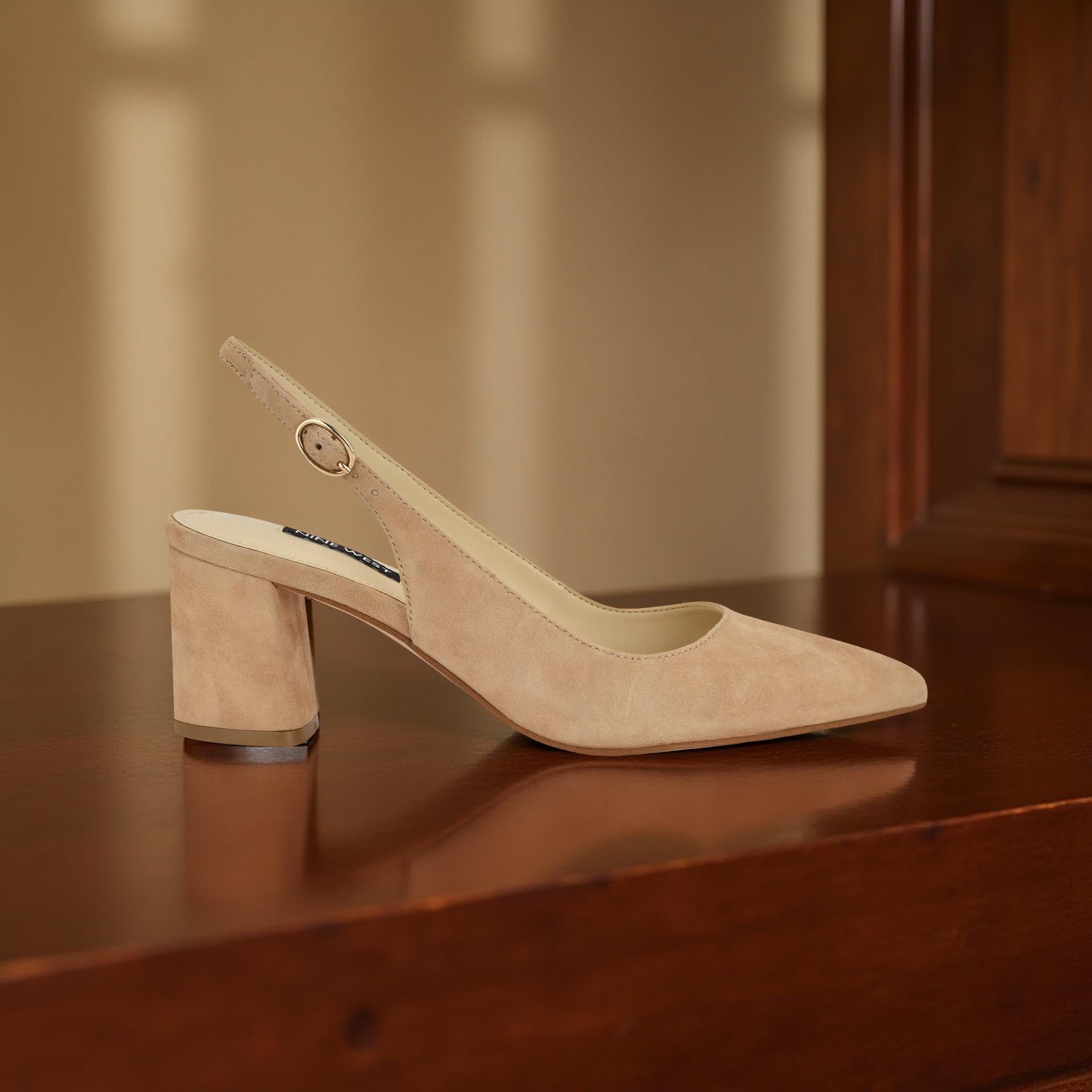 Nine West Suede Pointed Toe Slingback Heel in Carton