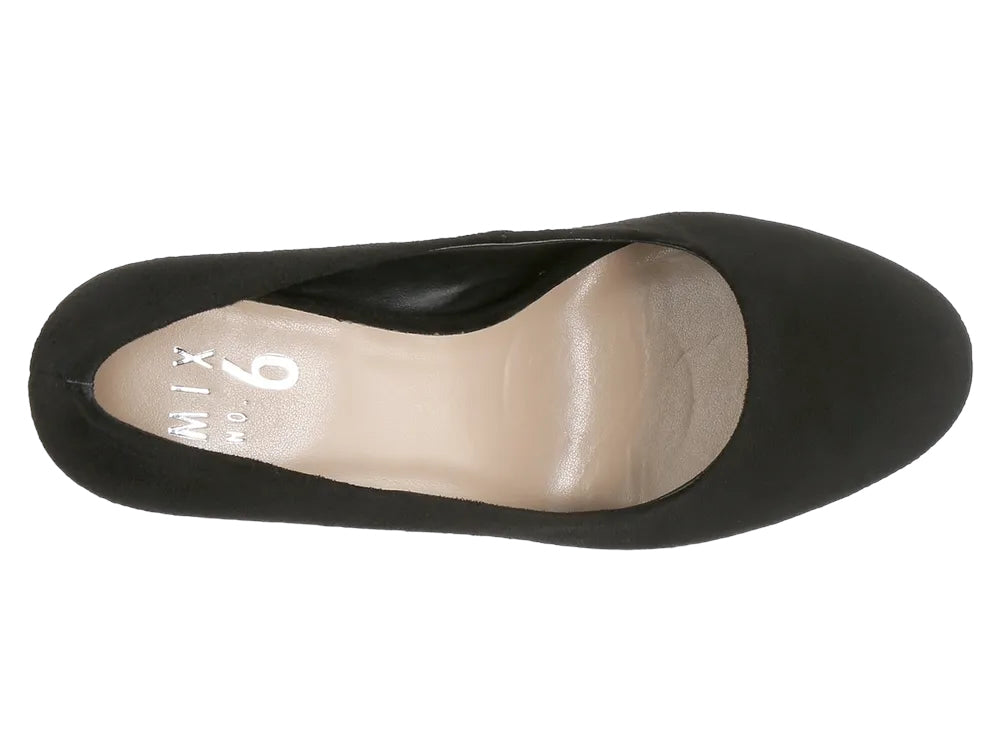 MIX NO 6 BLACK ALMOND TOE BLOCK HEEL PUMP