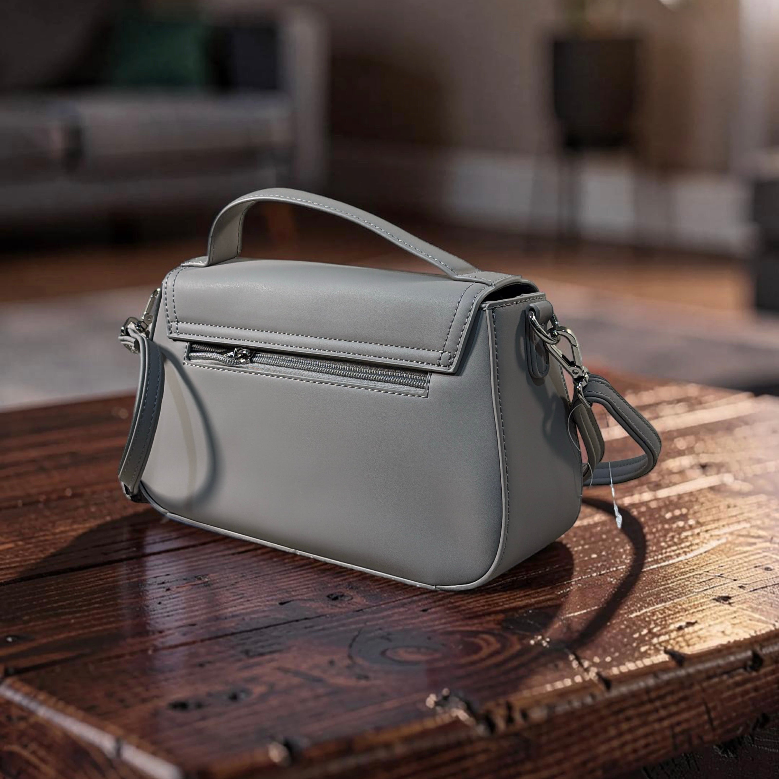 Chrisbella Top Handle Suede Detail Bag in Grey