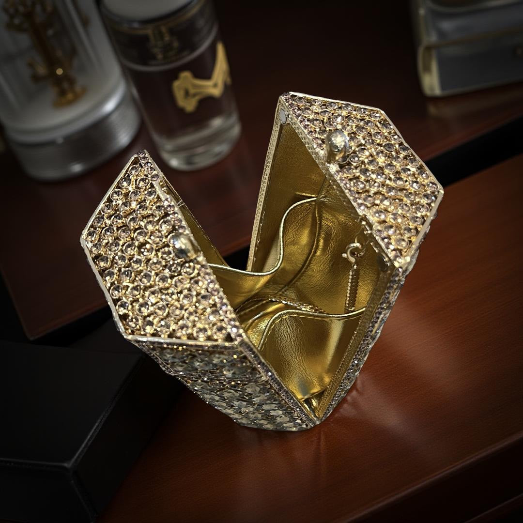 Florence Hexagon Clutch Purse with Crystals in Gold