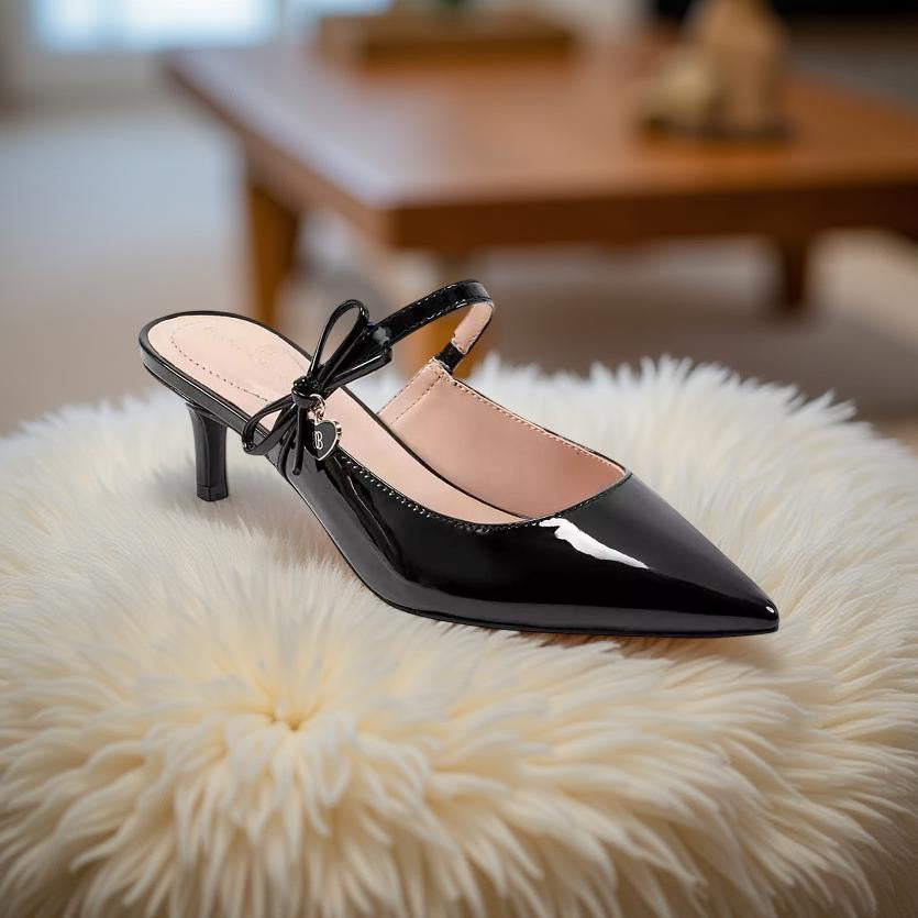 Bandolino Patent Leather Bow Detail Mule in Black