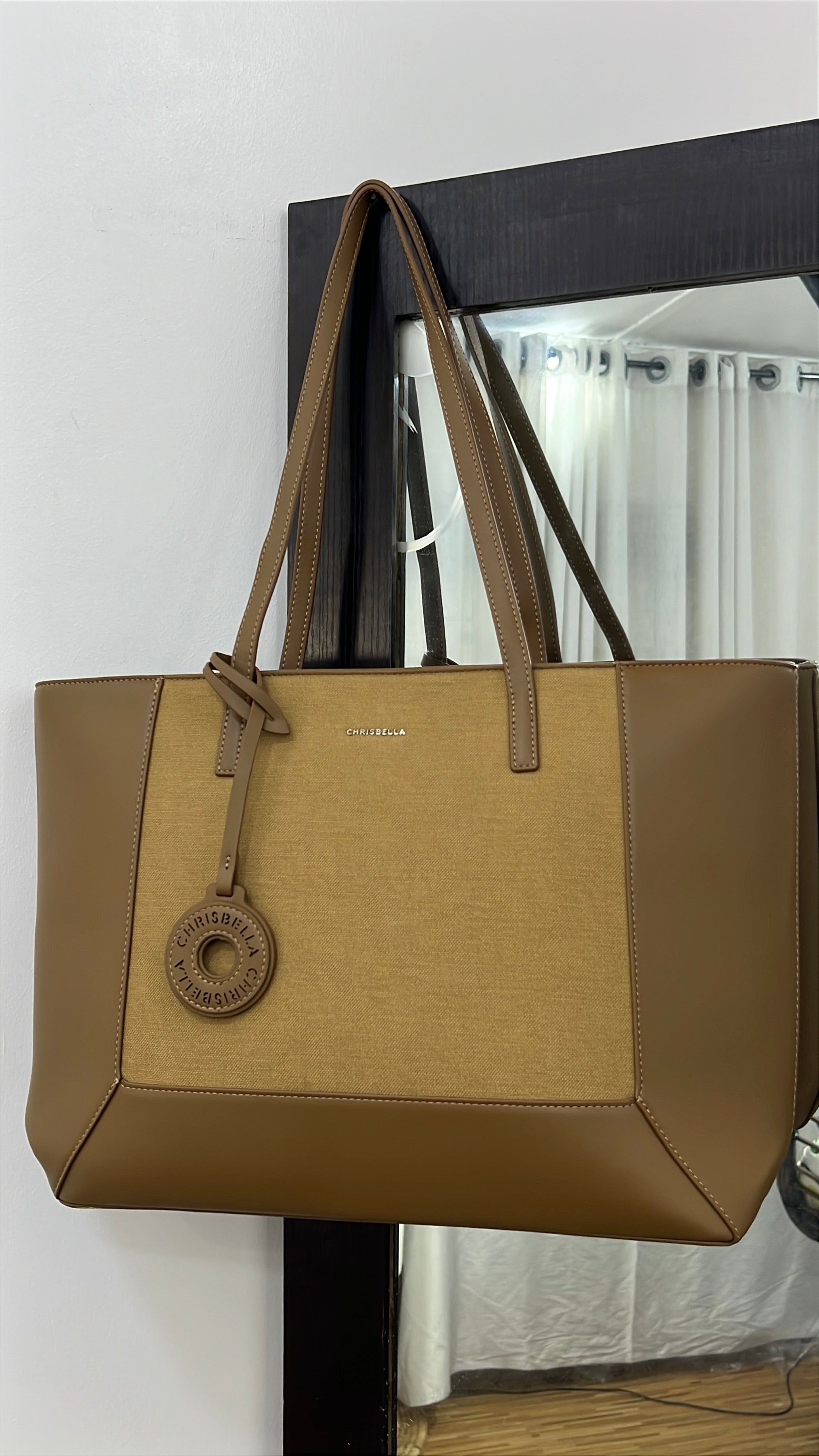 Chrisbella Two-Tone Large Tote in Khaki