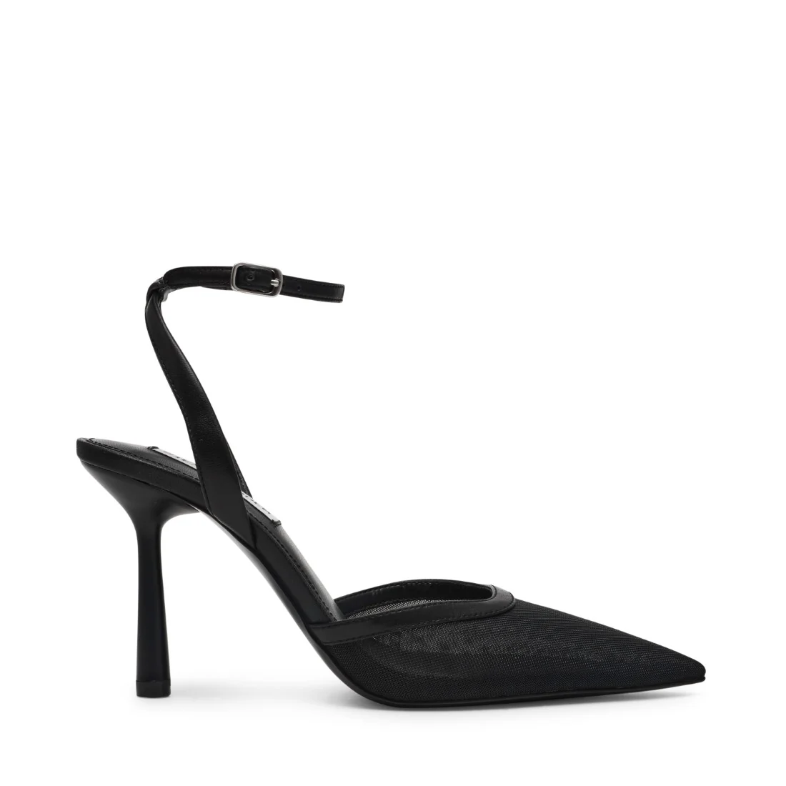 Steve Madden Mesh Pointed Toe Ankle Strap Pump In Black