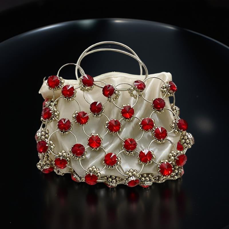 Ring Detai Embellished Stone Purse in Red