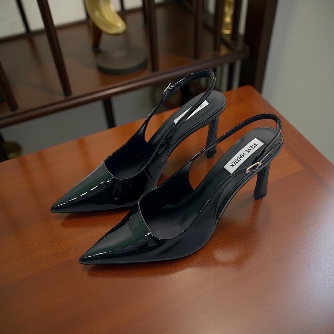Steve Madden Patent Leather Pointed Toe Slingback Heels in Black