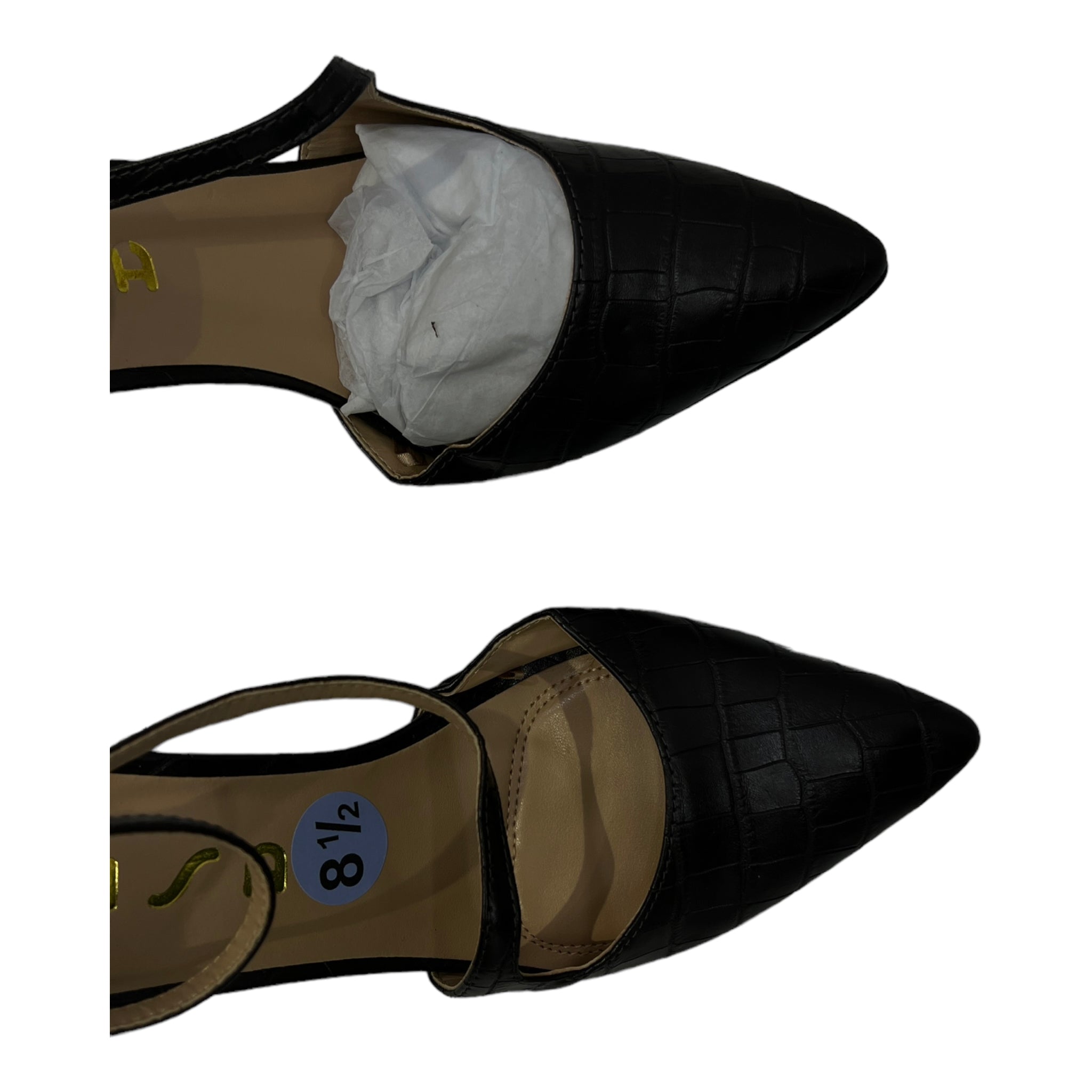 UNISA FAUX CROC SKIN POINTED TOE BLOCK HEEL IN COFFEE BROWN