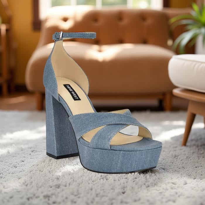 Nine West Denim Platform Block Heel Sandal in Blue