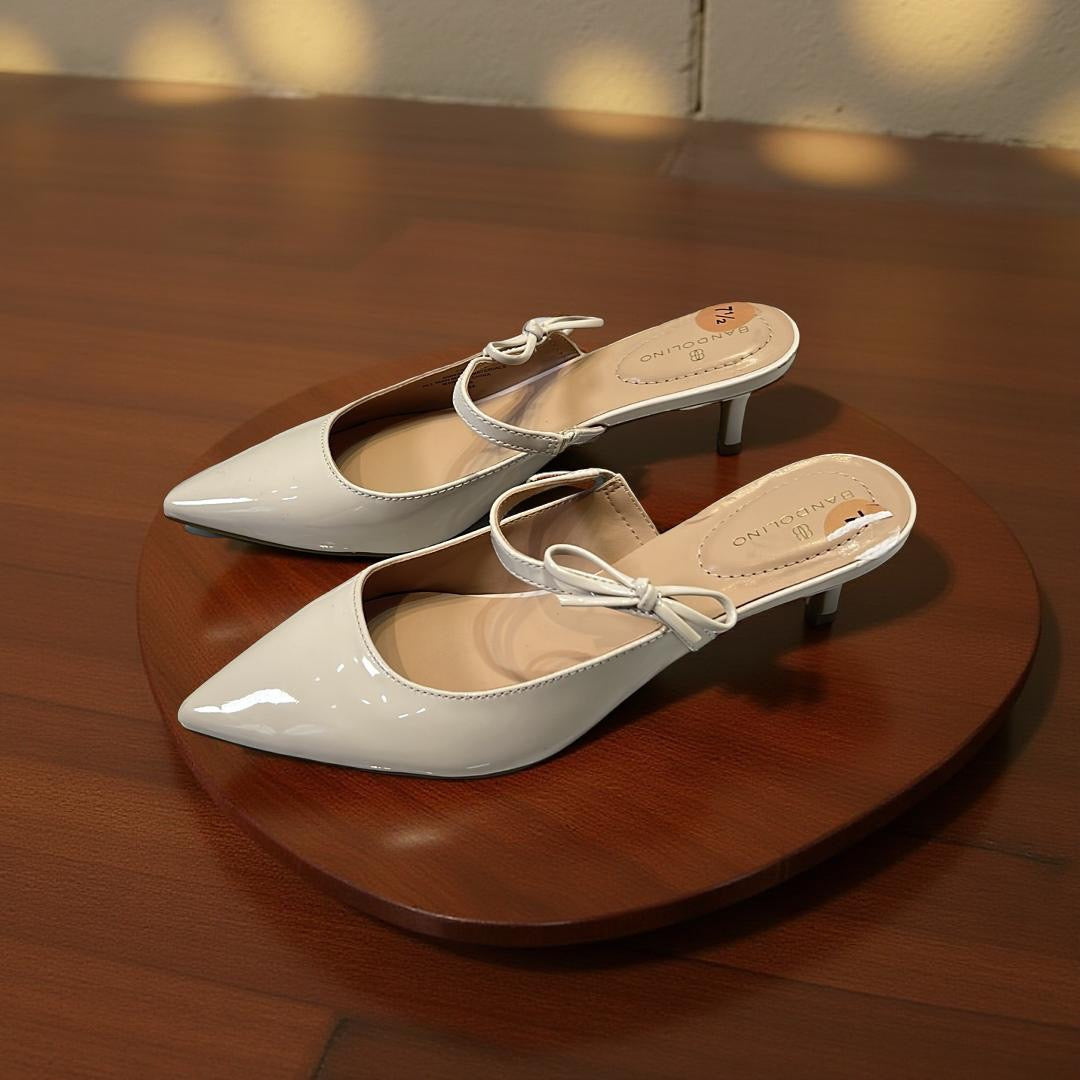 Bandolino Patent Leather Pointed Toe Mule in Off White