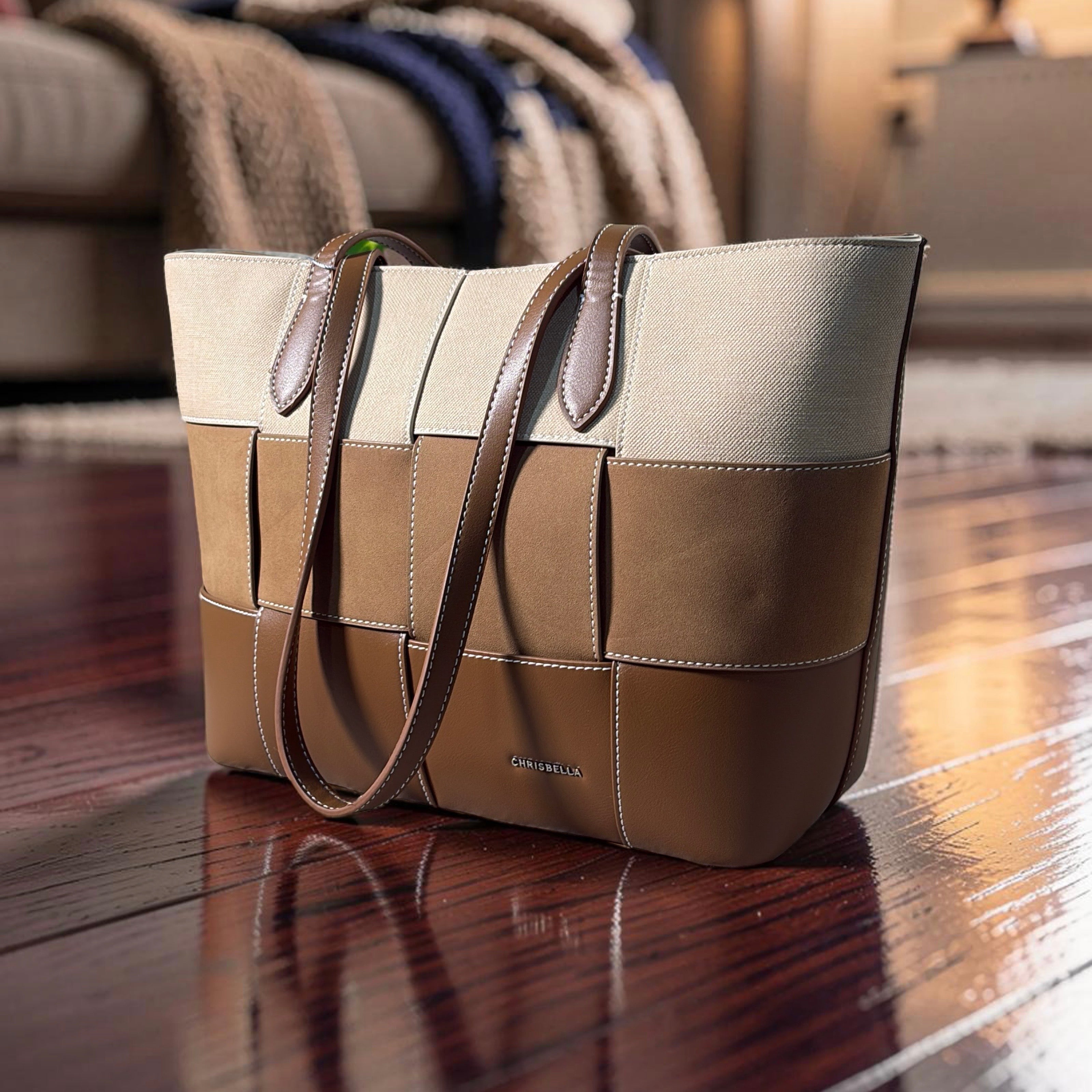 Chrisbella Mat Design Shoulder Bag in Brown