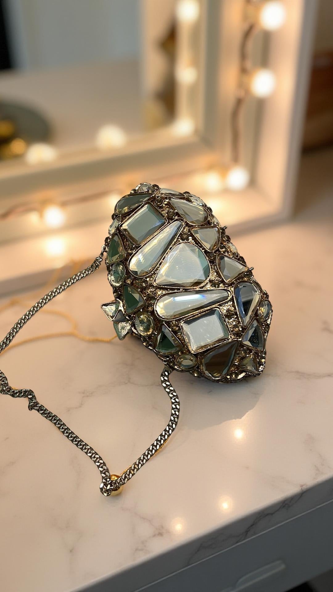 Valencia Structured Clutch Party Purse with Stones in Gold