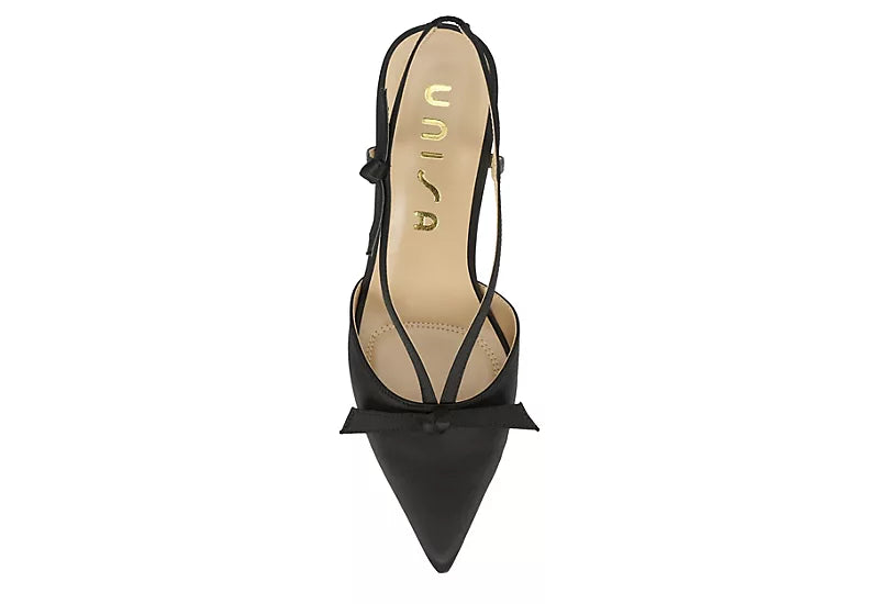 Unisa Satin Pointed Toe Slingback Heels in Black
