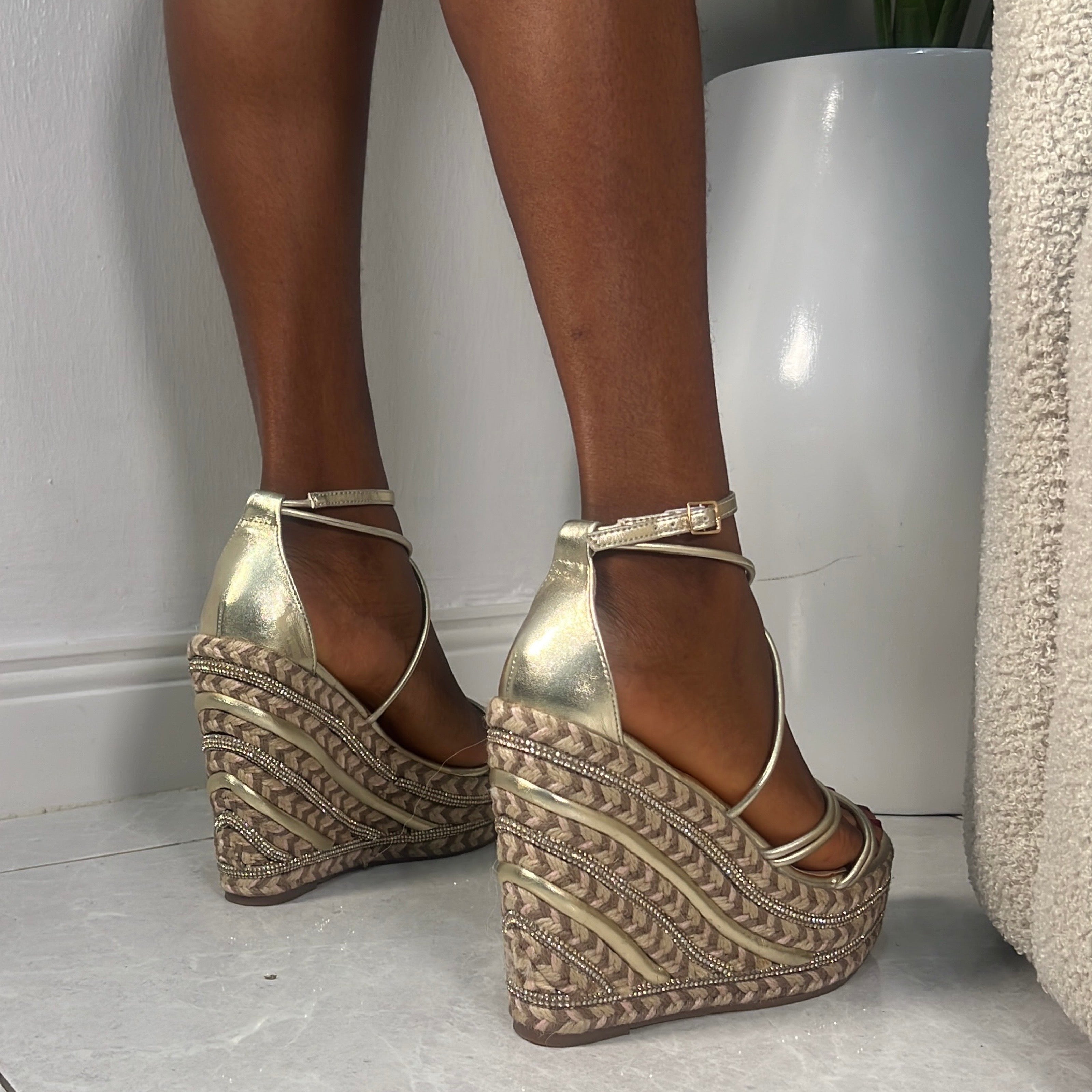 Elara Espadrille Wedge Sandal in Gold
