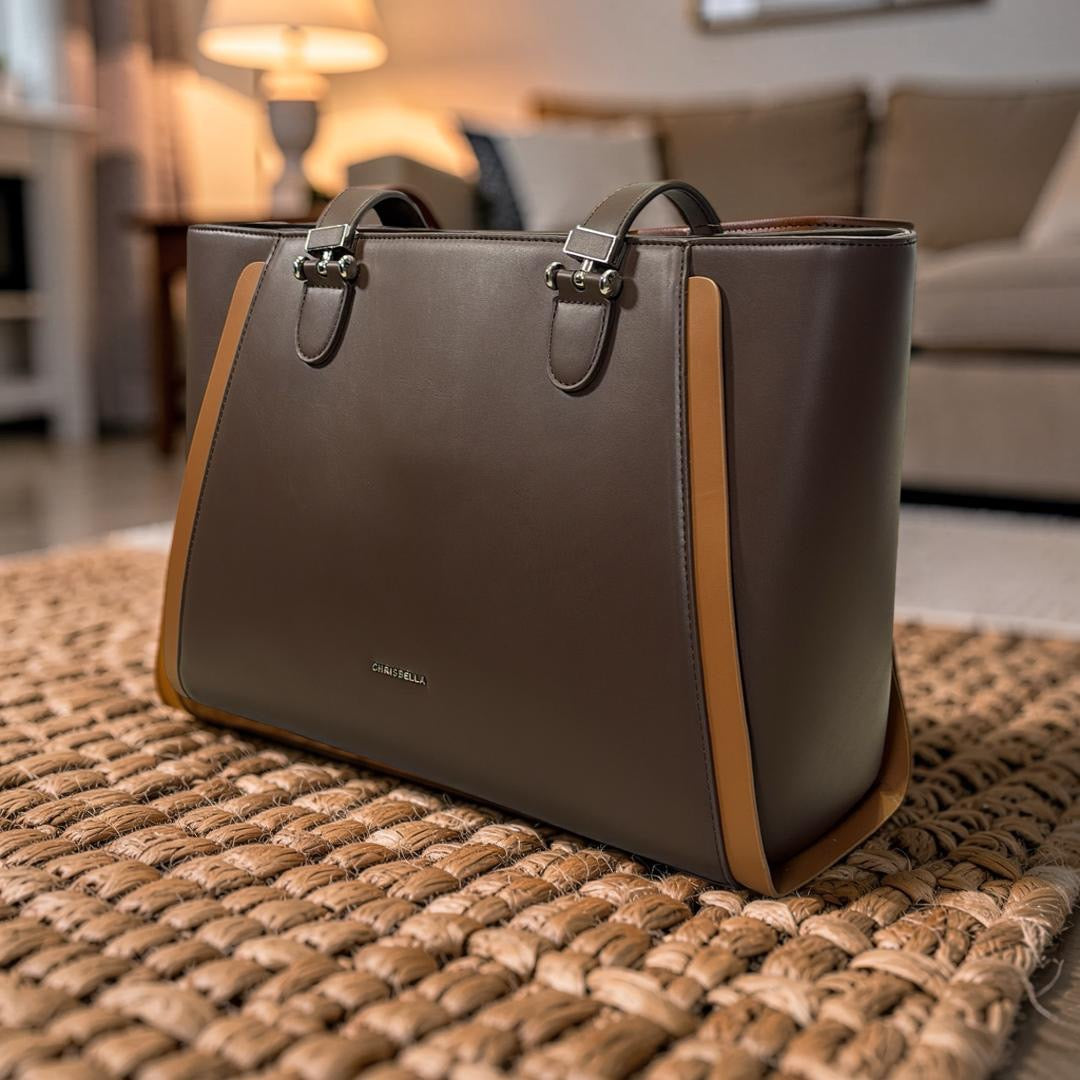 Chrisbella Large Double Handle Bag in Coffee