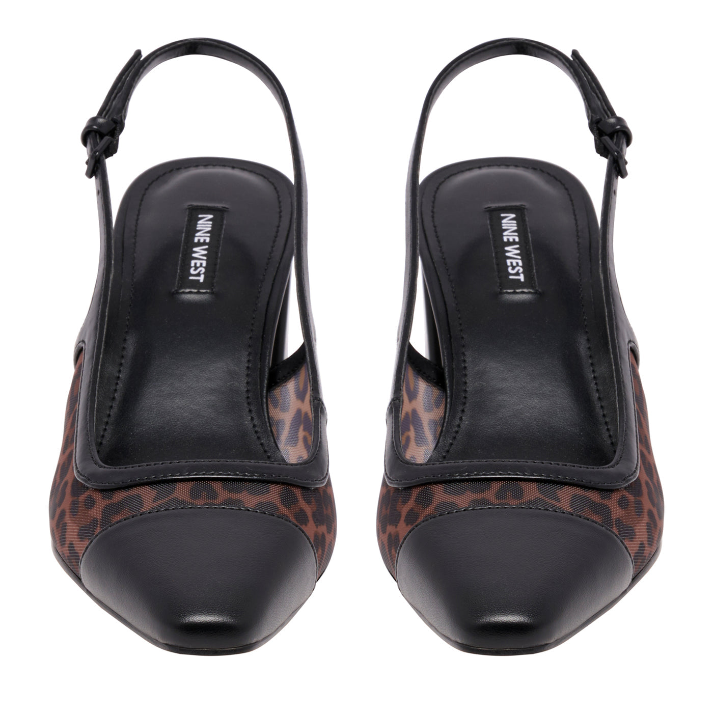 Nine West Toe Cap Mesh-Insert Slingback Block Heel Pump in Black