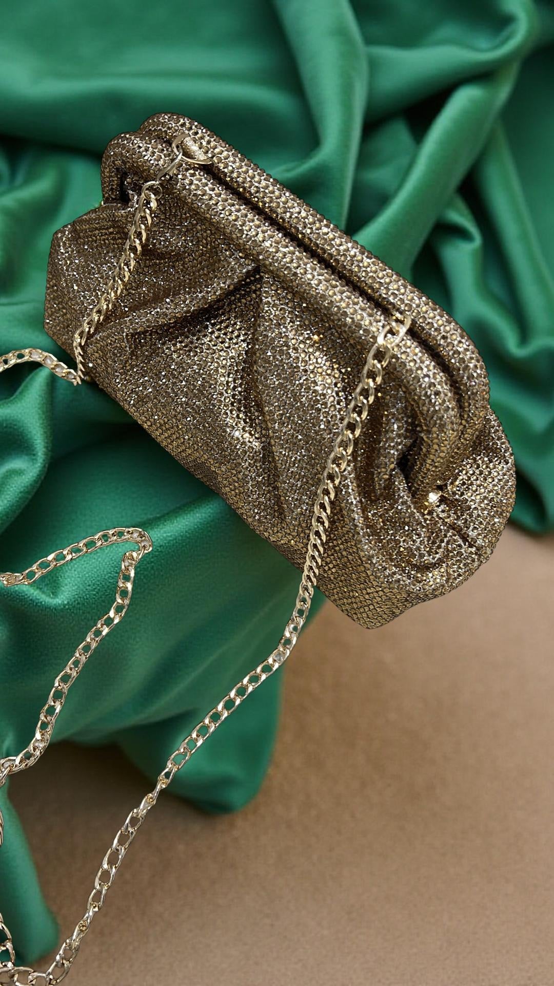 Oval Top Pouch Clutch Purse in Gold