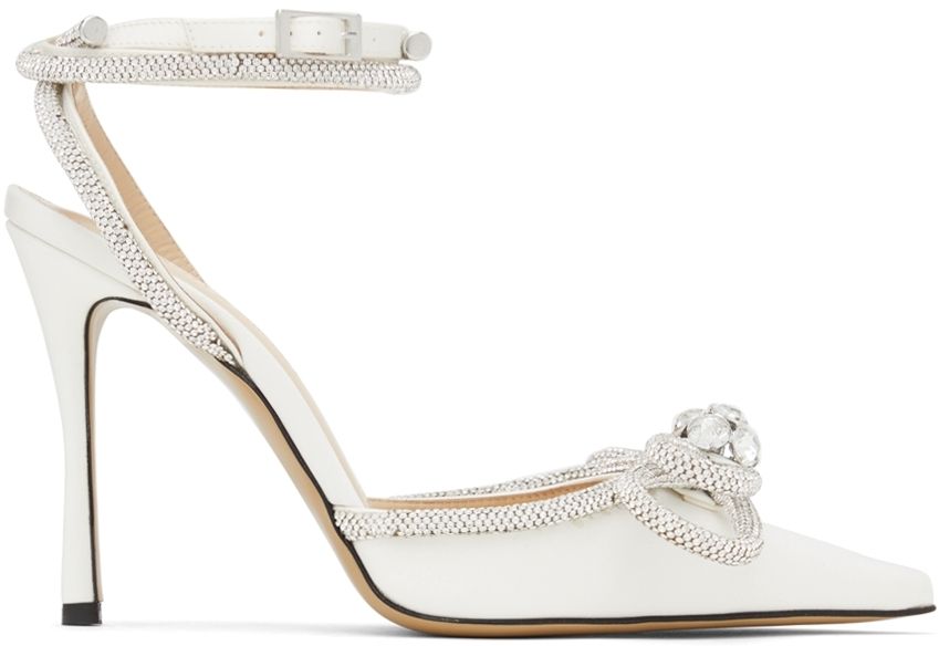 BEBE IVORY EMBELLISHED BOW DETAIL POINTED TOE HEELS