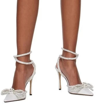 BEBE IVORY EMBELLISHED BOW DETAIL POINTED TOE HEELS