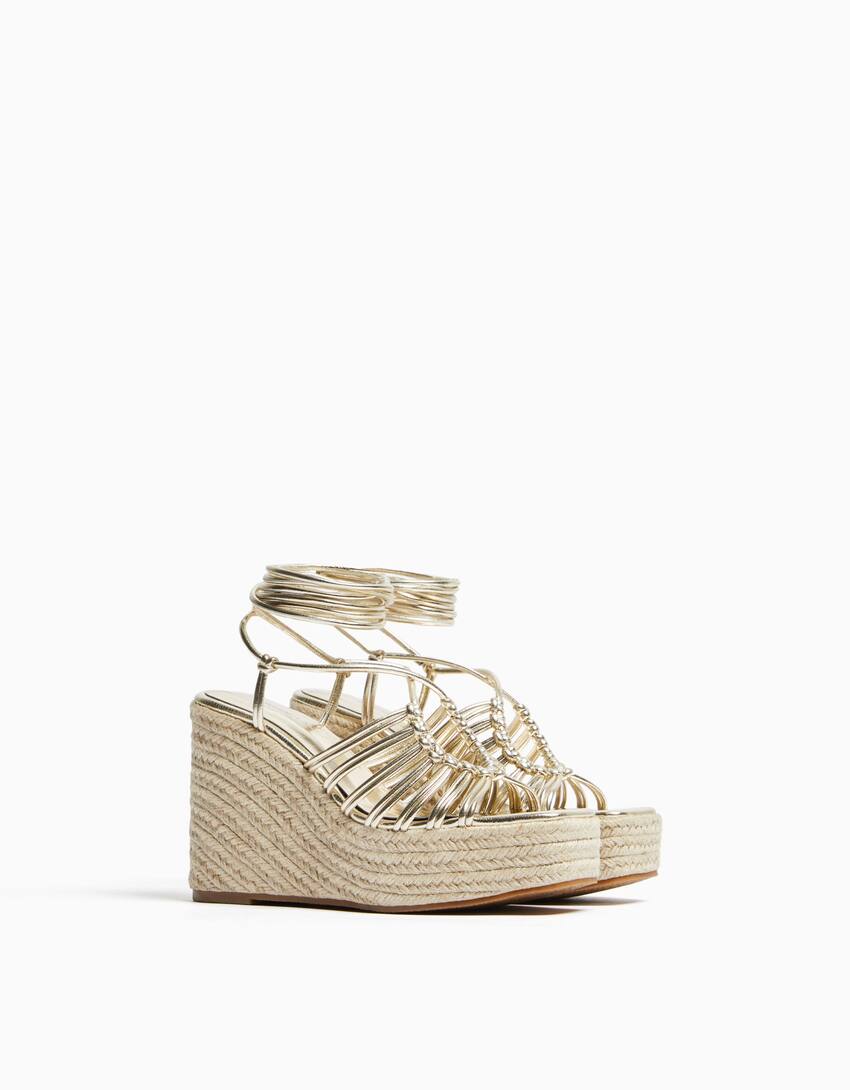 Gold wedges lace up hotsell