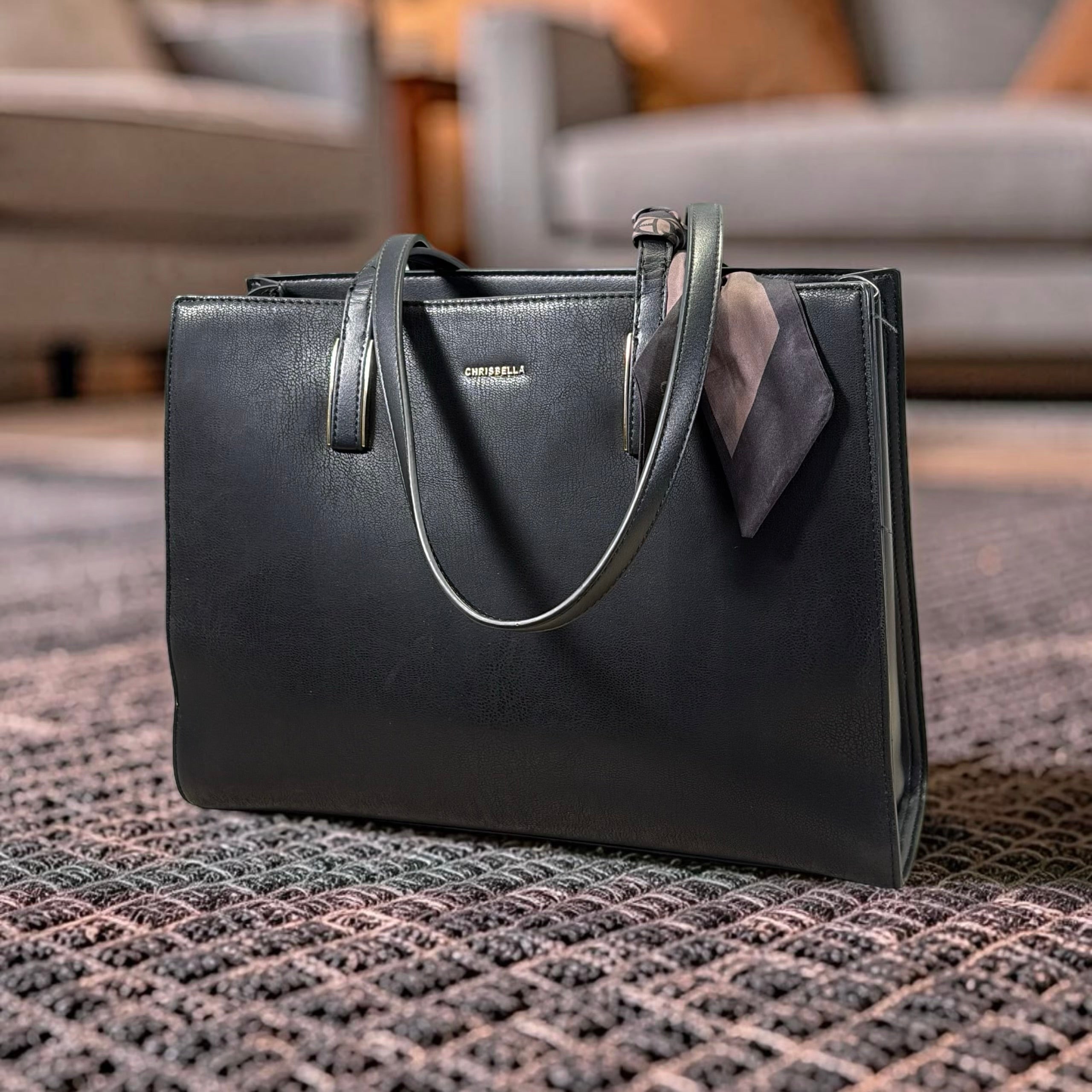 Chrisbella Scarf Detail Shoulder Tote in Black