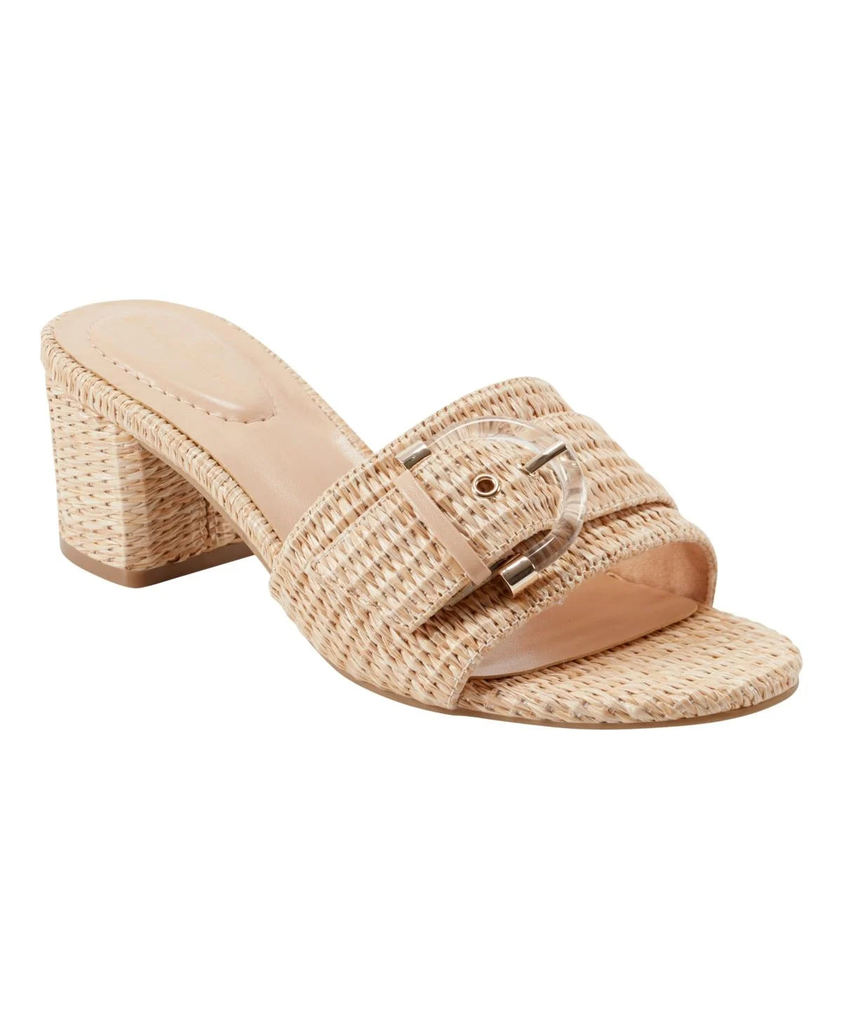 Bandolino Buckle Detail Raffia Block Heel Mule in Natural