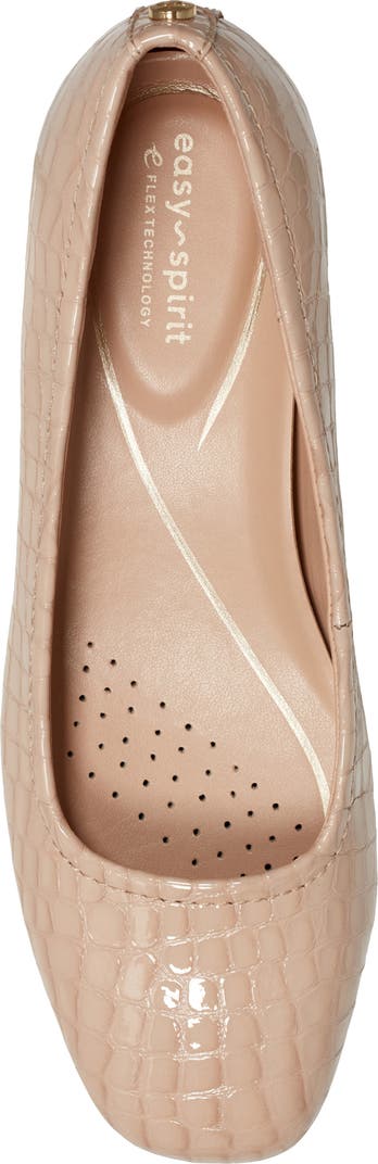 Easy Spirit Faux Croc Block Heel Pump in Beige