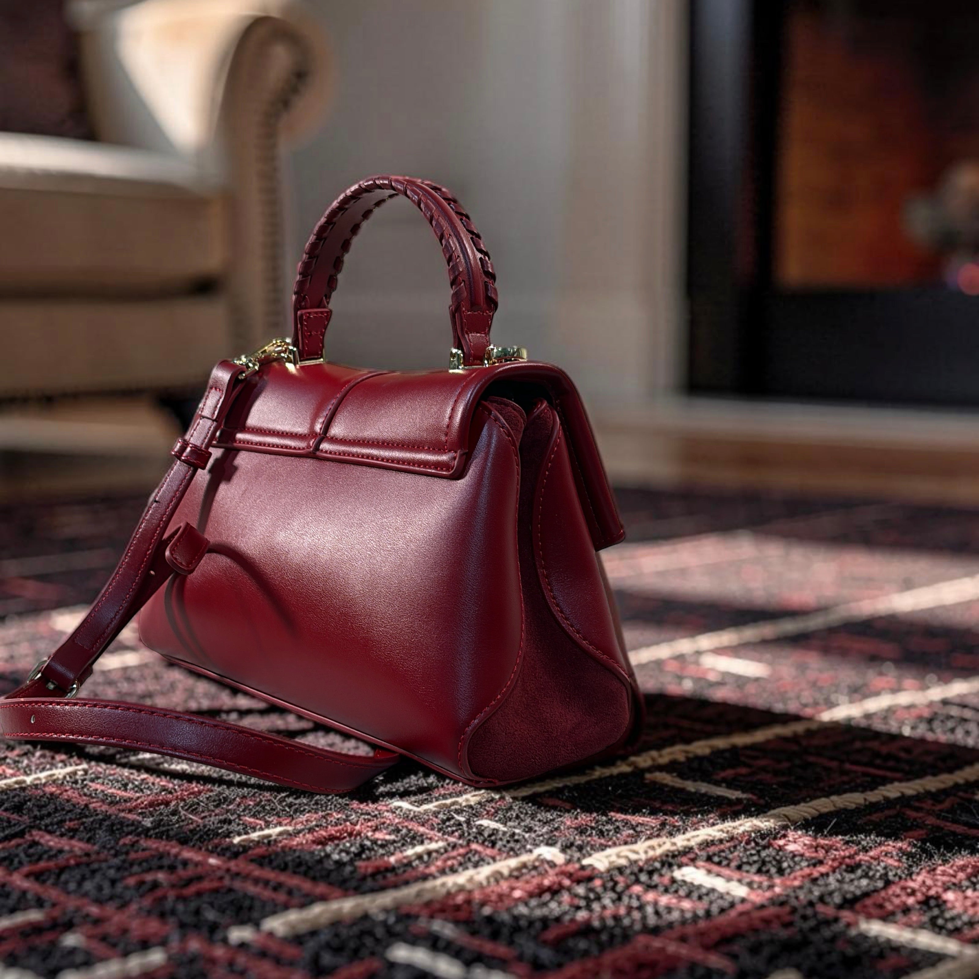 Chrisbella Suede Contast Top Handle Bag in Red