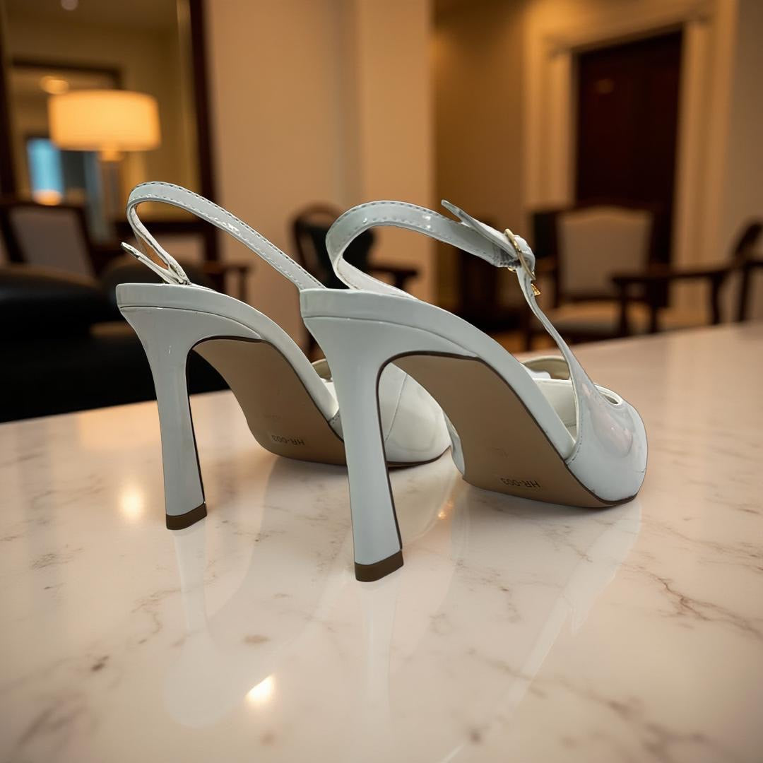 Steve Madden Patent Leather Pointed Toe Slingback Heels in White