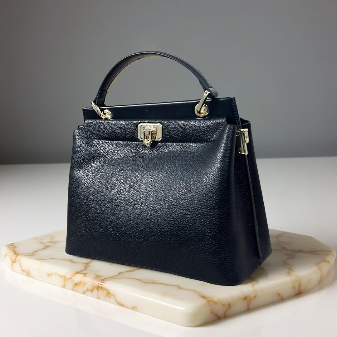 Versse Top Handle Textured Leather Bag in Black