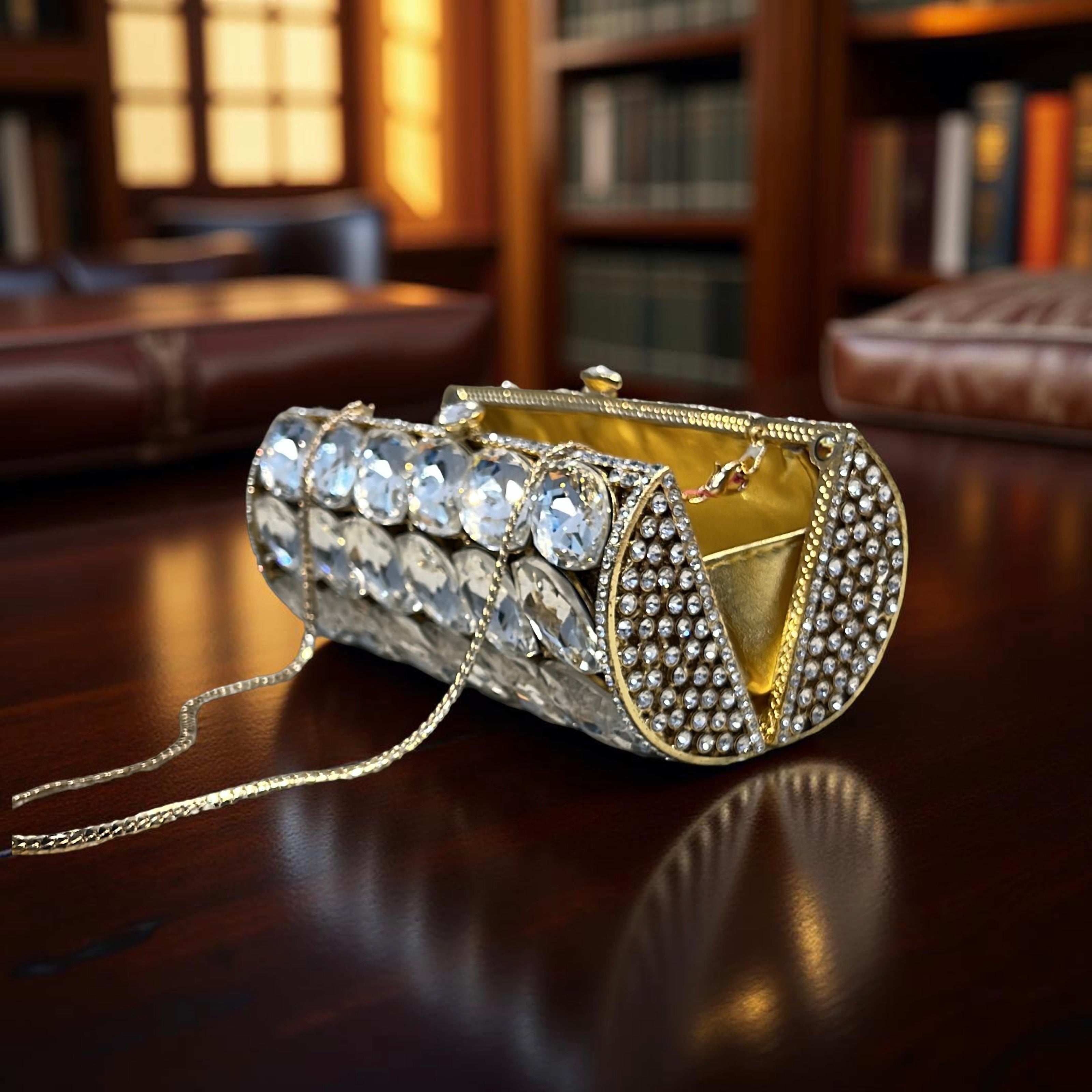 Prague Clutch Purse With Clear Crystals in Gold