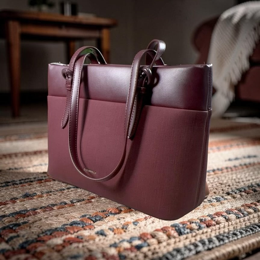 Chrisbella Contrast Tow-Tone Bag in Burgundy