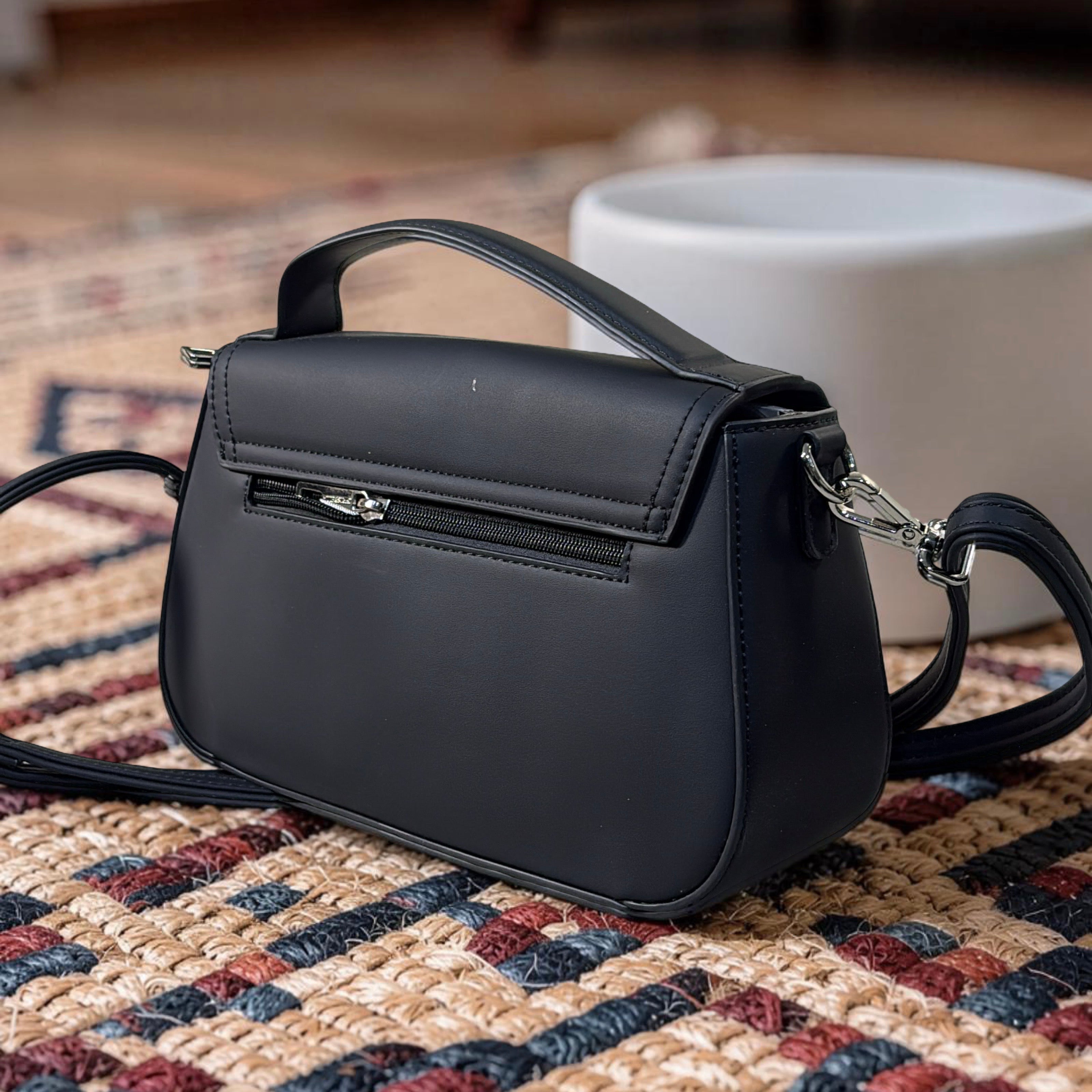 Chrisbella Top Handle Suede Detail Bag in Black
