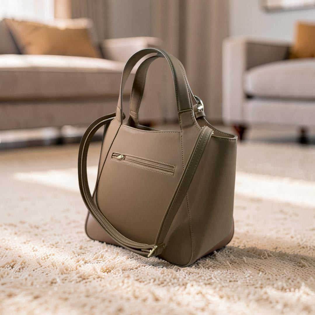 Chrisbella Suede detail Large Bag in Mud