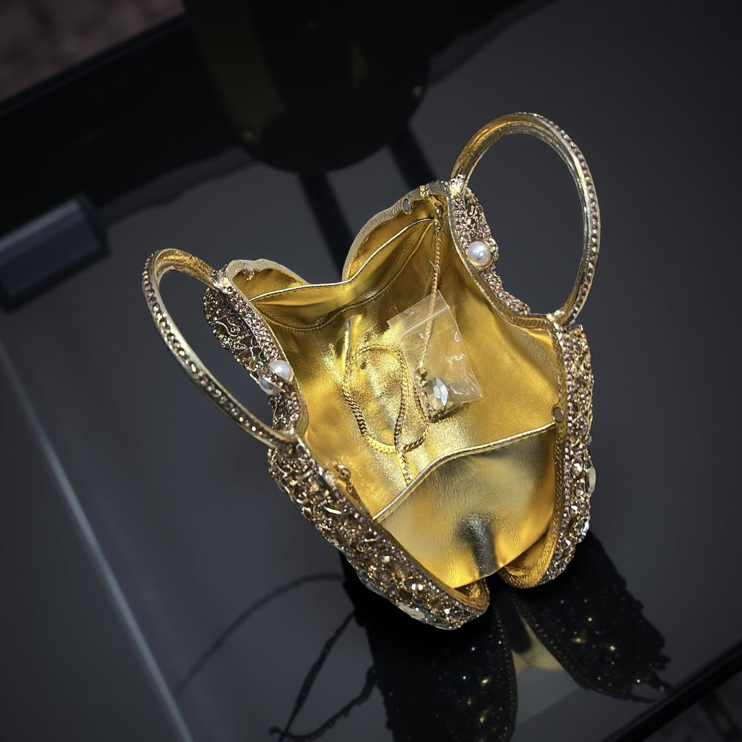 Lisbon Top Handle Clutch Purse with Crystals in Gold