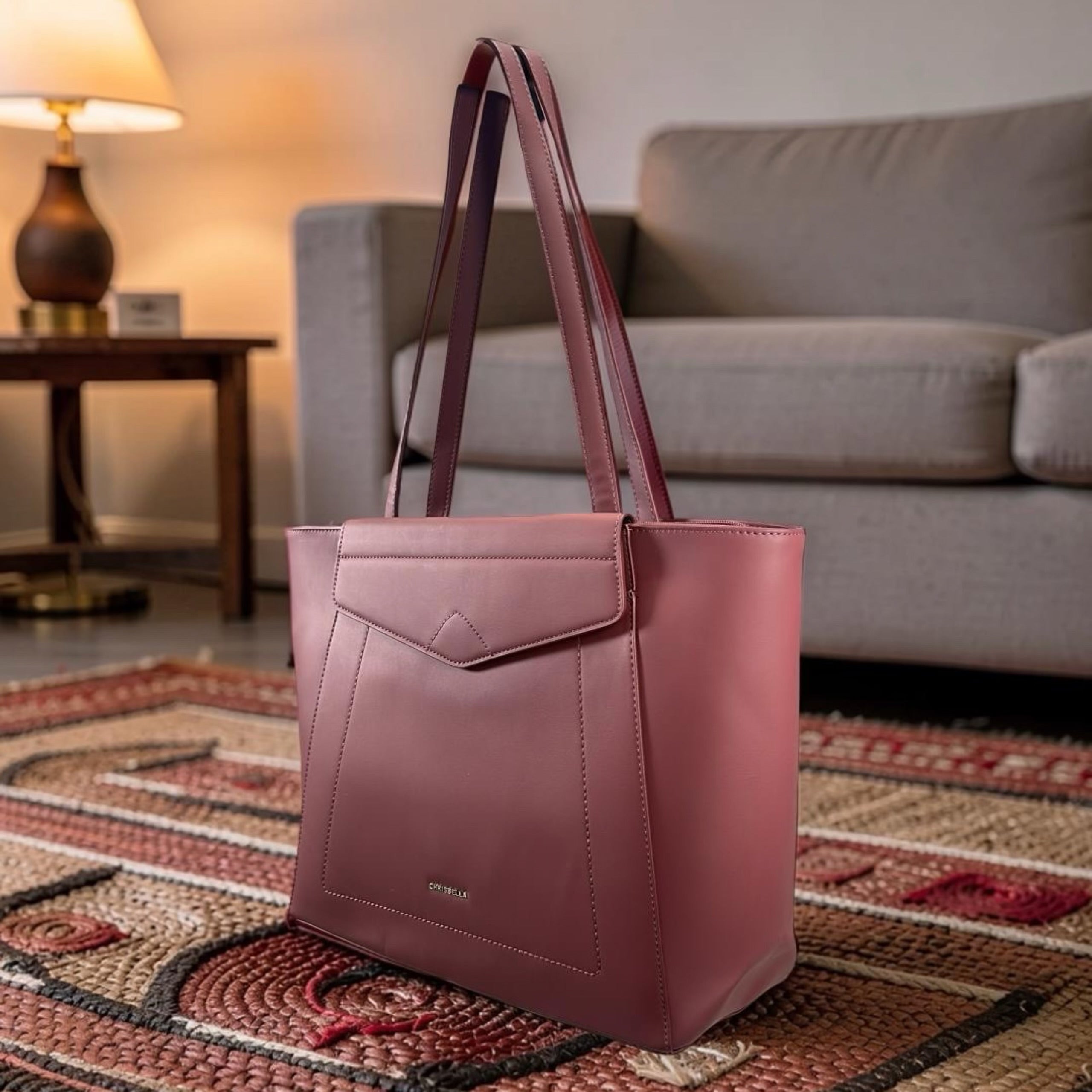 Chrisbella Large Contrast Shoulder Bag in Burgundy